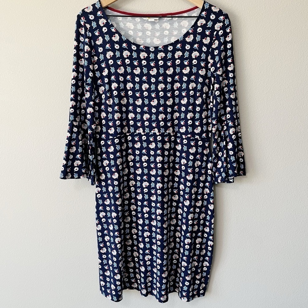 Boden Miriam Floral 3/4 Bell Sleeve Mini Sheath Dress Navy Blue Size 10L